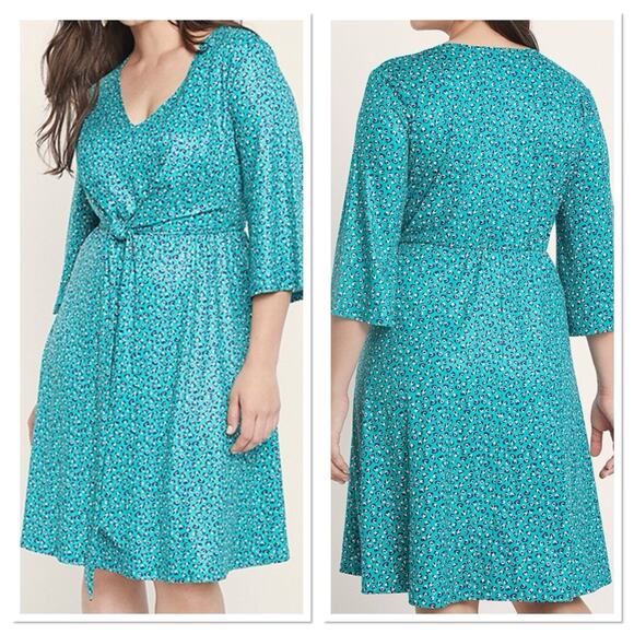 New Eloquii Dots Amazing Green Tie Front Dress V Neck‎ Womens Plus Size 26 - Picture 2 of 9